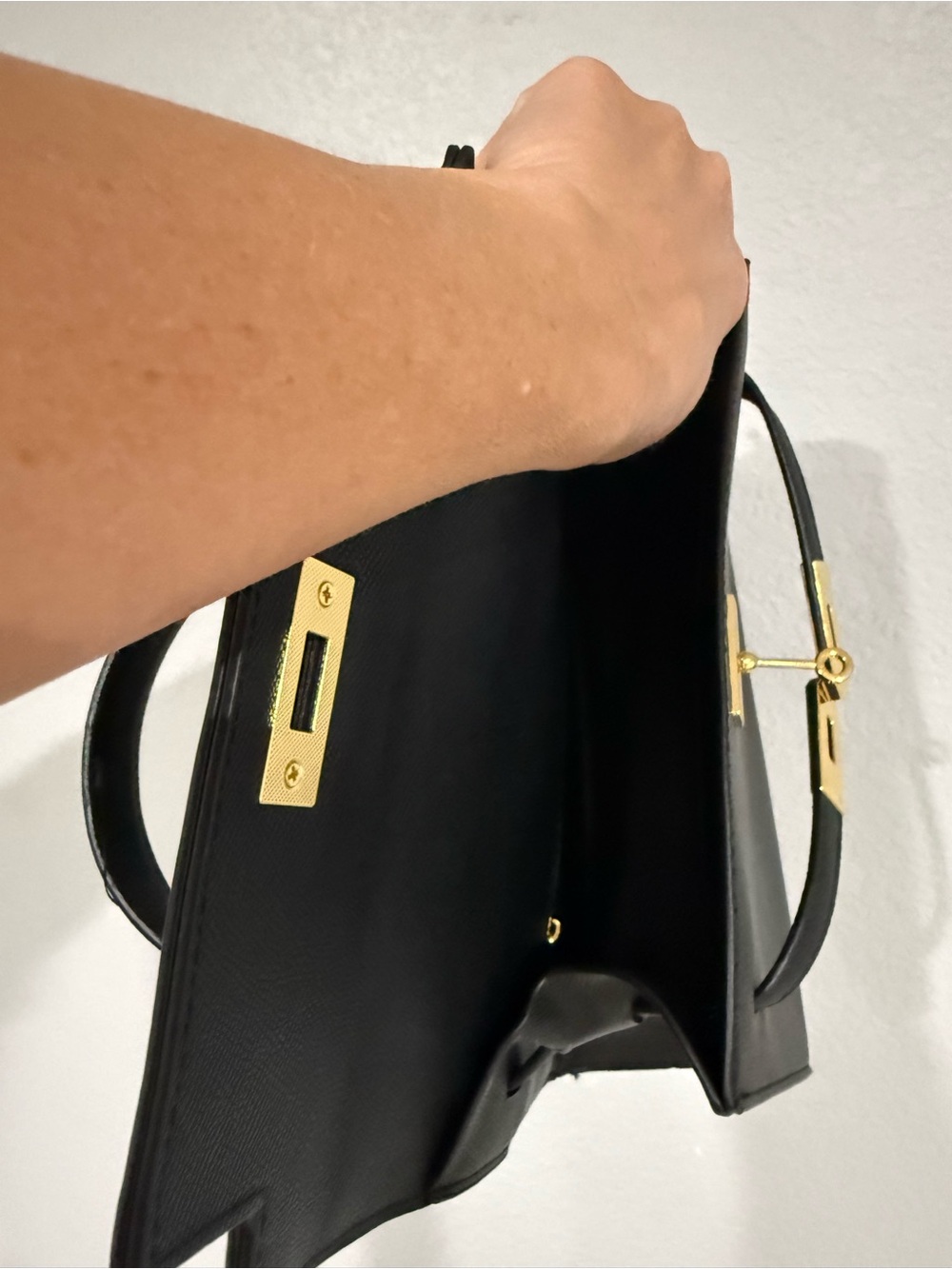 Structured Black Top-Handle Women's Bag with Gold Hardware - Picture 4 of 5